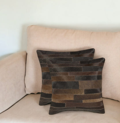 Set of Two Chocolate Cowhide Throw Pillow 5.0" (L) x 18.0" (W) x 18.0" (H)