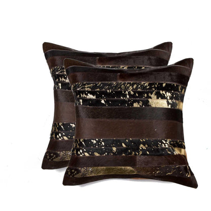 Set of Two 18" Chocolate Cowhide Throw Pillows HomeRoots