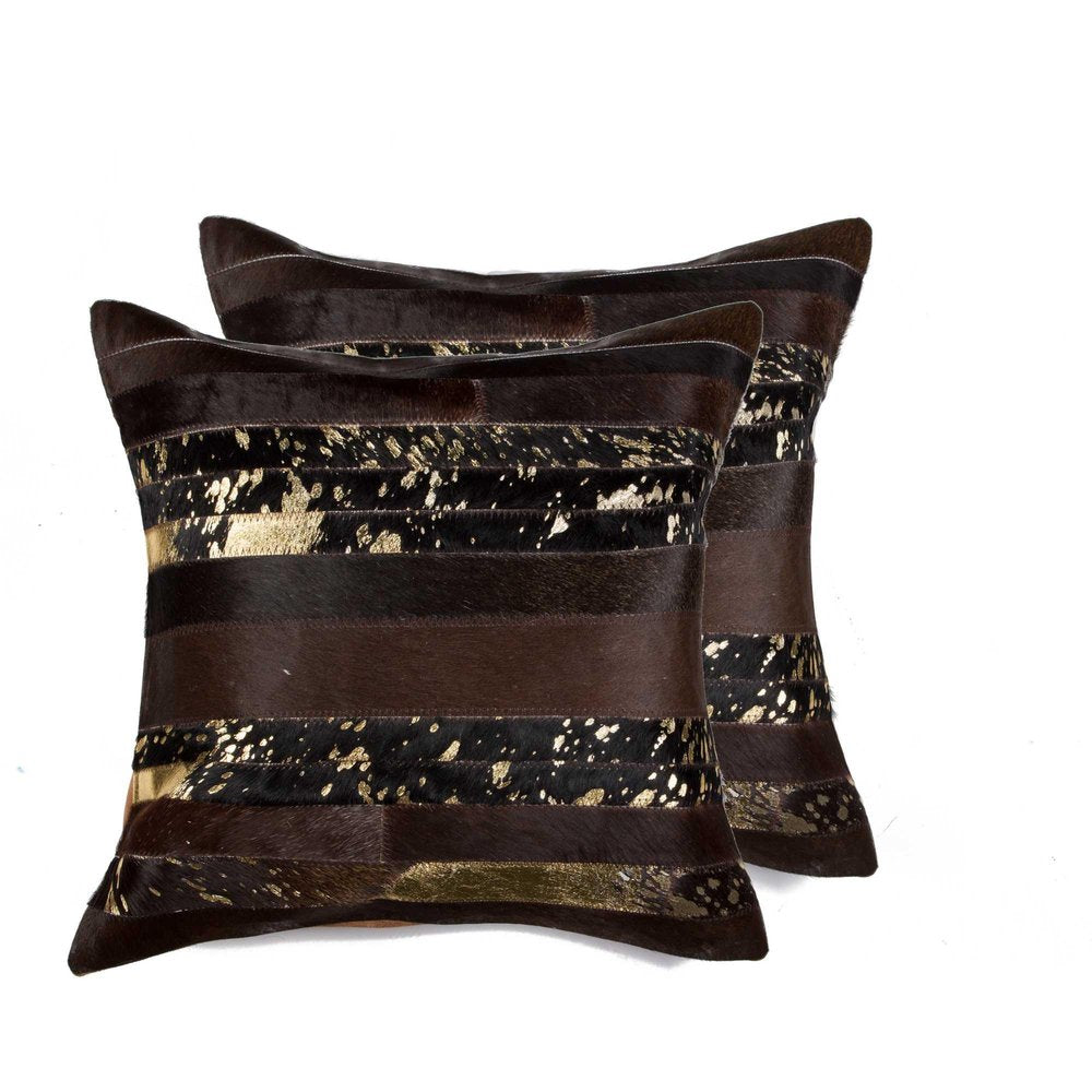Set of Two 18" Chocolate Cowhide Throw Pillows HomeRoots