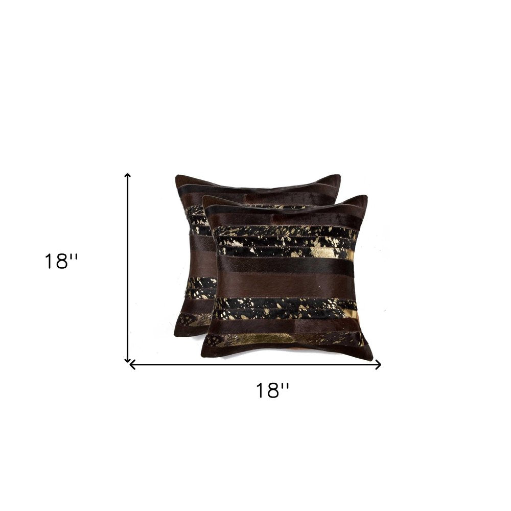 Set of Two 18" Chocolate Cowhide Throw Pillows HomeRoots
