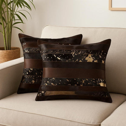 Set of Two 18" Chocolate Cowhide Throw Pillows HomeRoots
