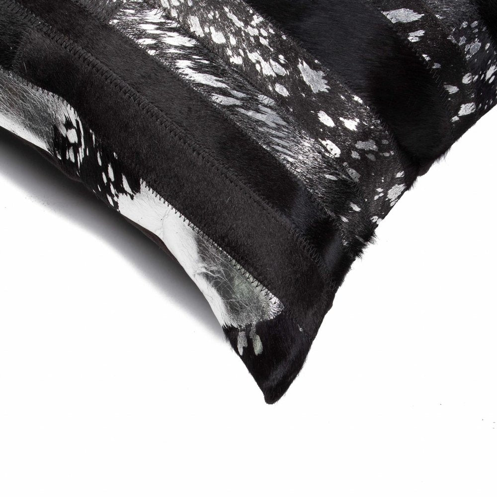 Set of Two 18" Gold and Black Cowhide Throw Pillows — view 2