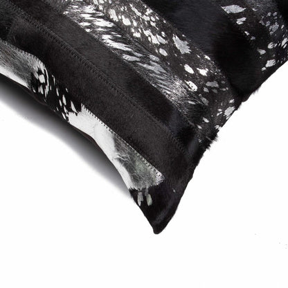 Set of Two 18" Gold and Black Cowhide Throw Pillows
