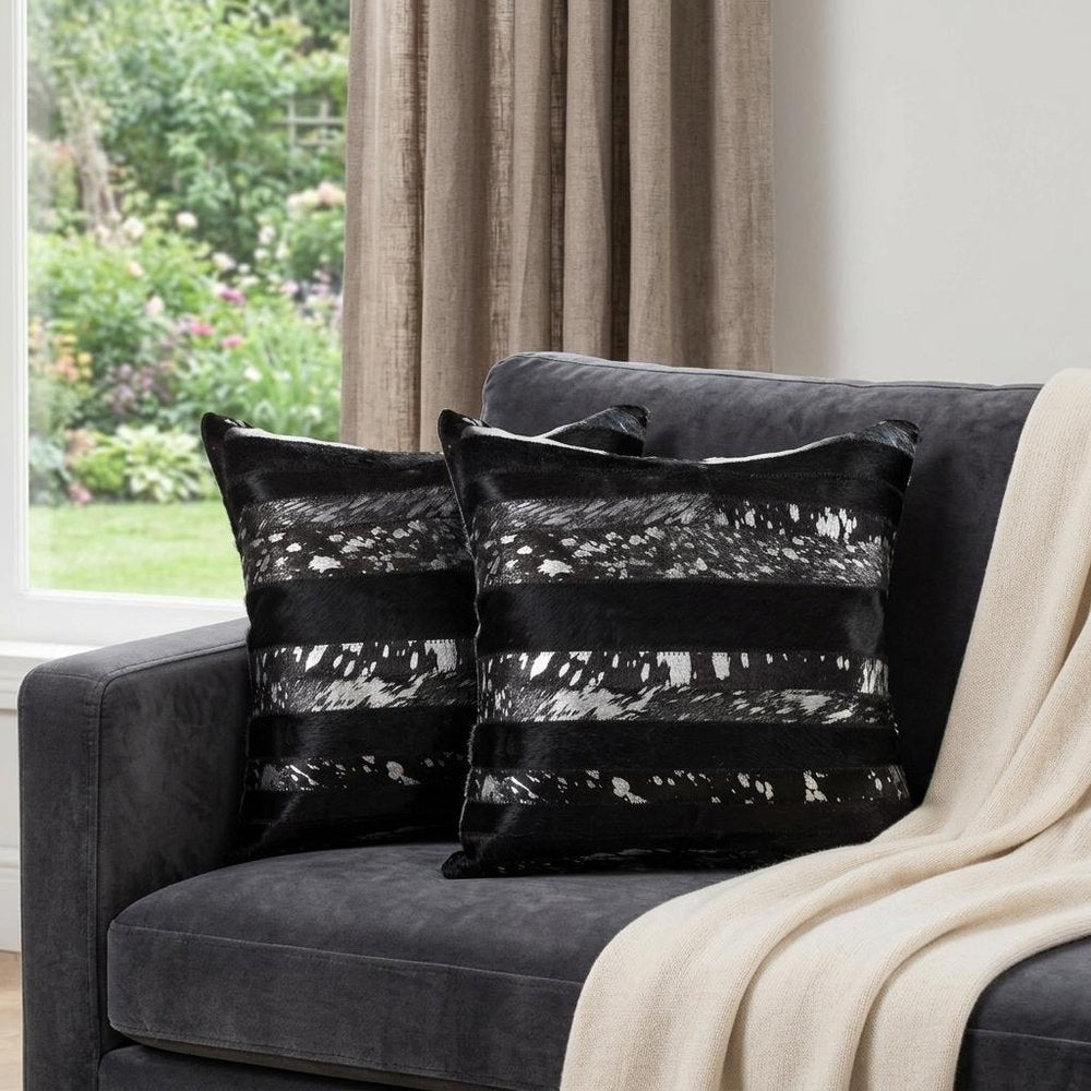Set of Two 18" Gold and Black Cowhide Throw Pillows — view 6