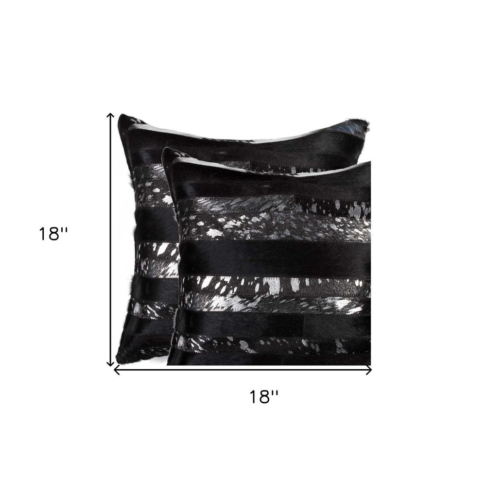 Set of Two 18" Gold and Black Cowhide Throw Pillows — view 3
