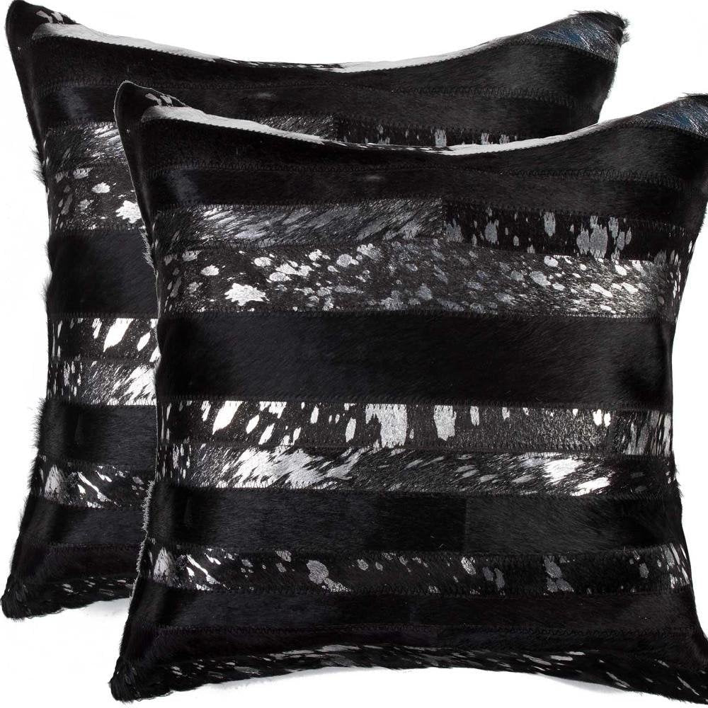 Set of Two 18" Gold and Black Cowhide Throw Pillows — view 5