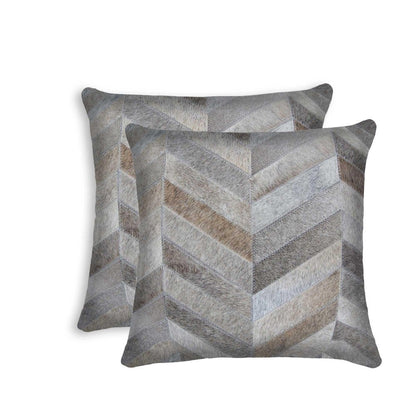 Set of Two 18" Gray Cowhide Chevron Throw Pillows HomeRoots