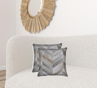 18 X 18 Gray Cowhide Throw Pillow