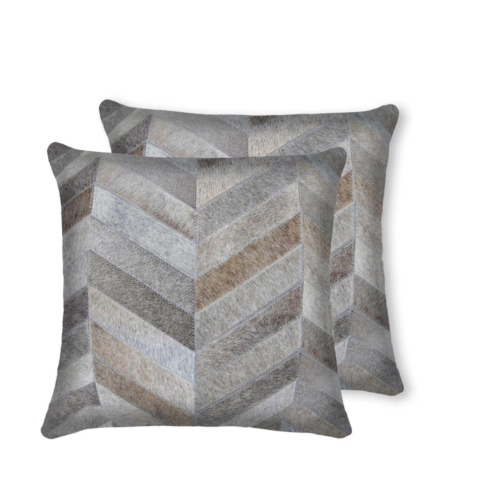 Set of Two 18" Gray Cowhide Chevron Throw Pillows HomeRoots