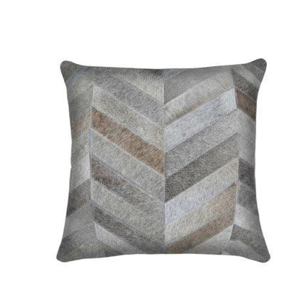 Set of Two 18" Gray Cowhide Chevron Throw Pillows HomeRoots