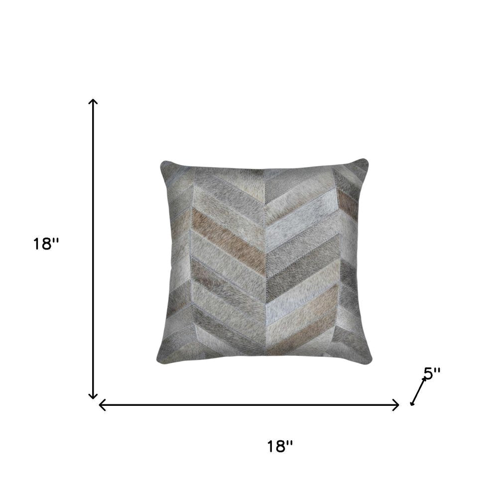 Set of Two 18" Gray Cowhide Chevron Throw Pillows HomeRoots
