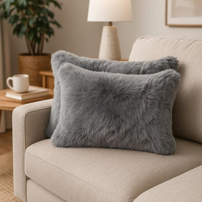 12" X 20" X 5" Gray Sheepskin  Pillow 2 Pack HomeRoots