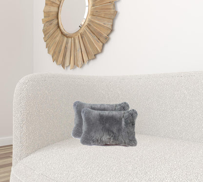 12" X 20" X 5" Gray Sheepskin  Pillow 2 Pack