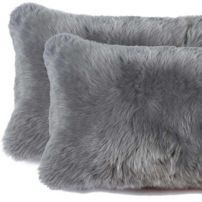 12" X 20" X 5" Gray Sheepskin  Pillow 2 Pack HomeRoots
