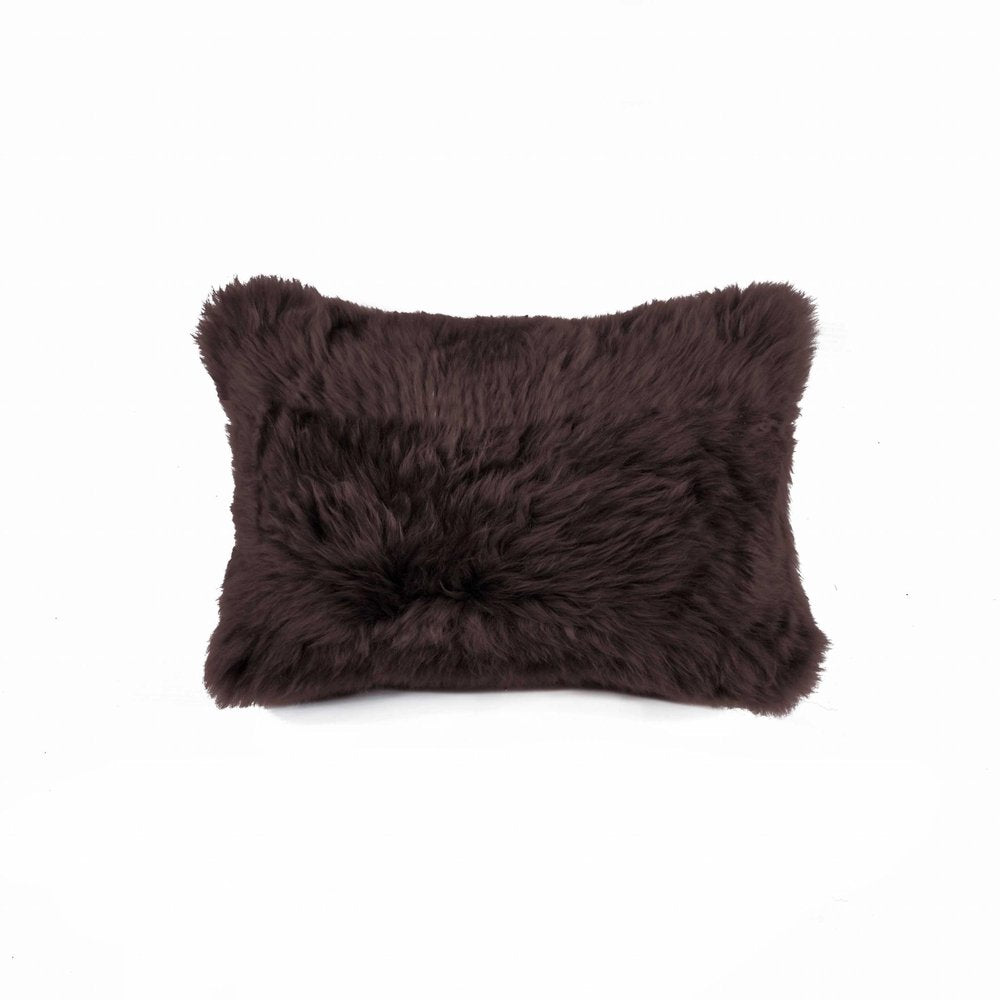 Rectangular Soft Chocolate Natural Sheepskin Fur Lumbar Pillow HomeRoots