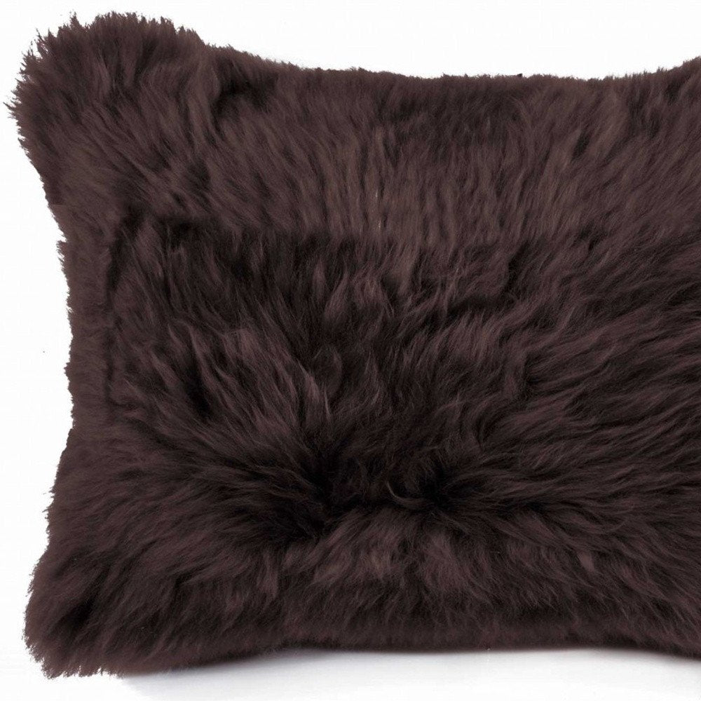 Rectangular Soft Chocolate Natural Sheepskin Fur Lumbar Pillow HomeRoots