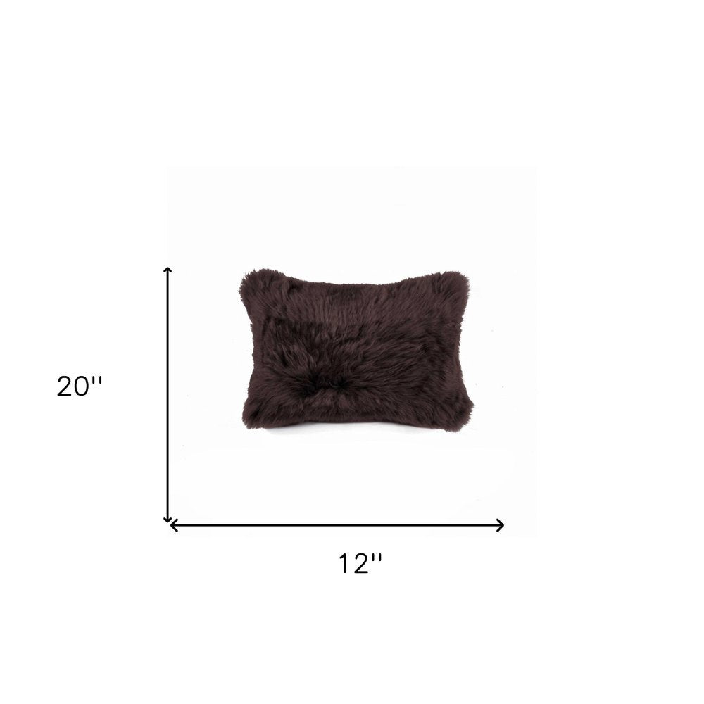 Rectangular Soft Chocolate Natural Sheepskin Fur Lumbar Pillow — view 7