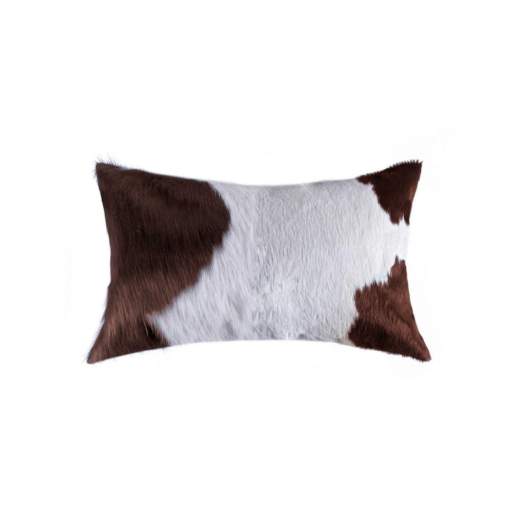 12" X 20" Brown and White Cowhide Throw Pillow HomeRoots