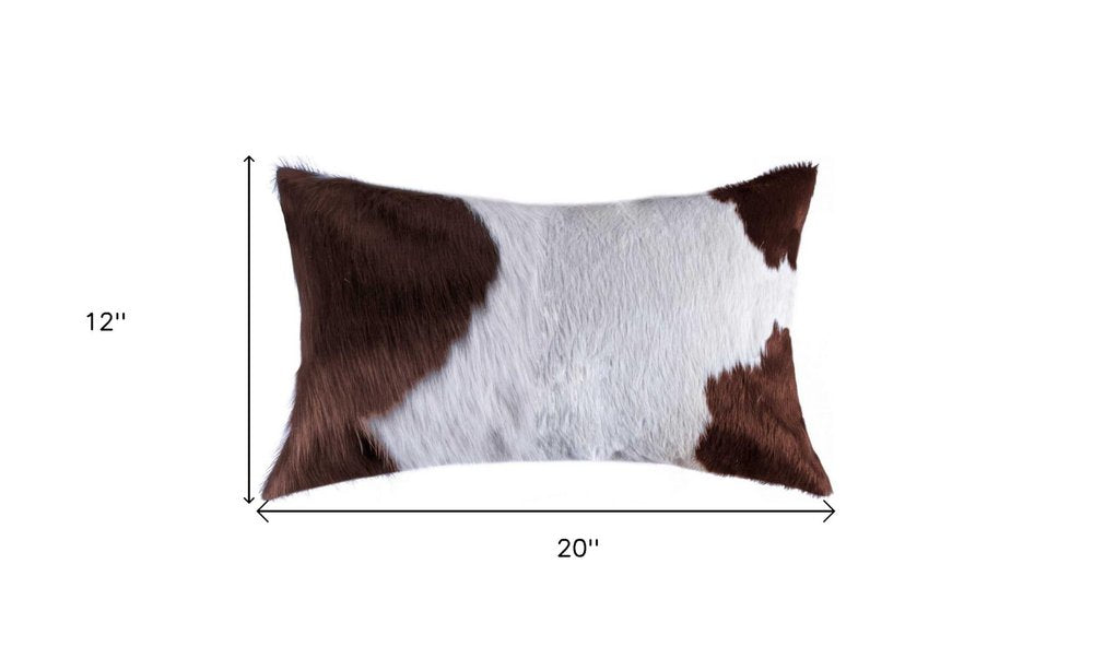 12" X 20" Brown and White Cowhide Throw Pillow HomeRoots