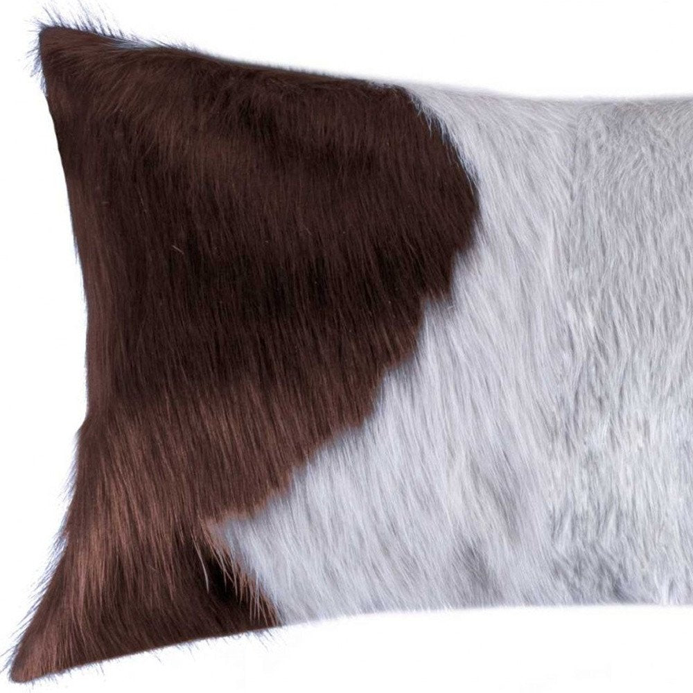 12" X 20" Brown and White Cowhide Throw Pillow HomeRoots