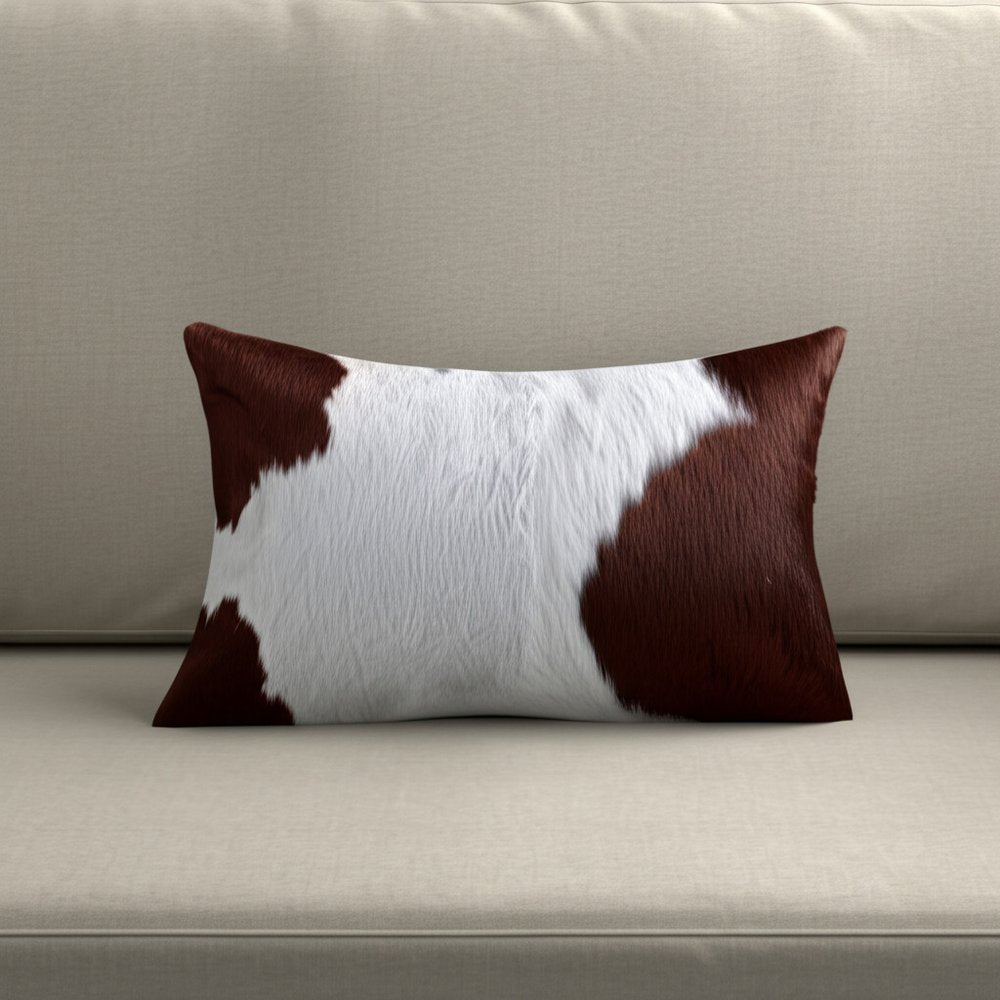 12" X 20" Brown and White Cowhide Throw Pillow HomeRoots