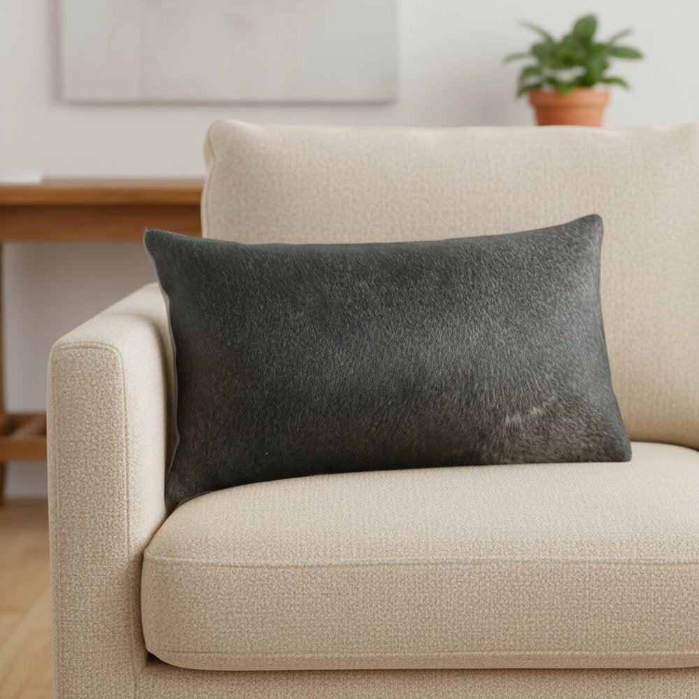 12 X 20 Gray And White Cowhide Throw Pillow — view 7