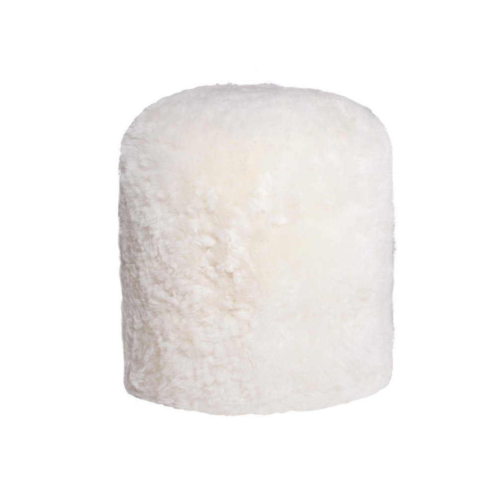 18" White Genuine Sheepskin Cylindrical Pouf Ottoman — view 1