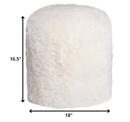 18" White Genuine Sheepskin Cylindrical Pouf Ottoman HomeRoots