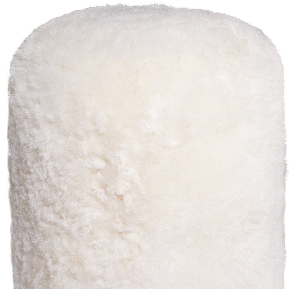 18" White Genuine Sheepskin Cylindrical Pouf Ottoman — view 3