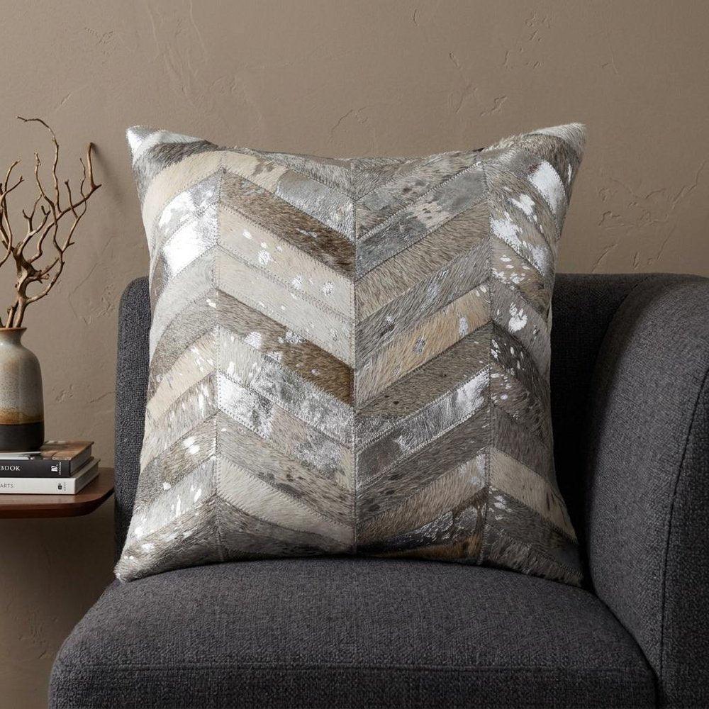 18" Silver Cowhide Throw Pillow — view 6
