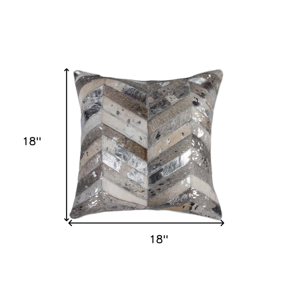 18" Silver Cowhide Throw Pillow — view 3
