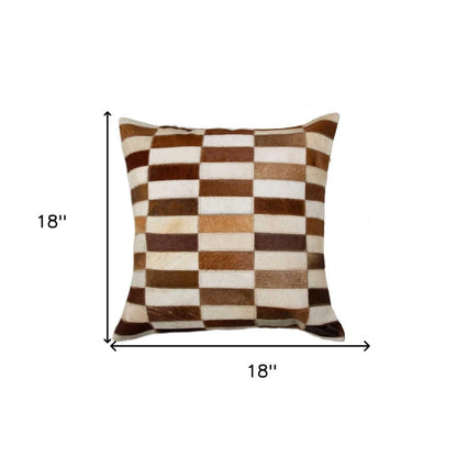 18" Brown and White Cowhide Throw Pillow HomeRoots