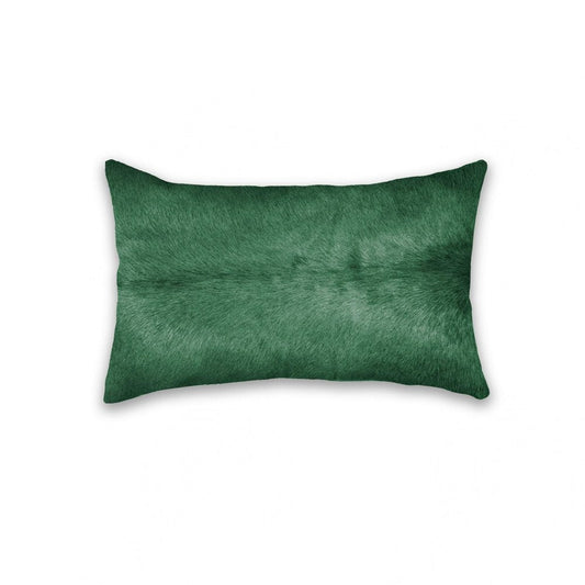 12" X 20" Green Cowhide Throw Pillow