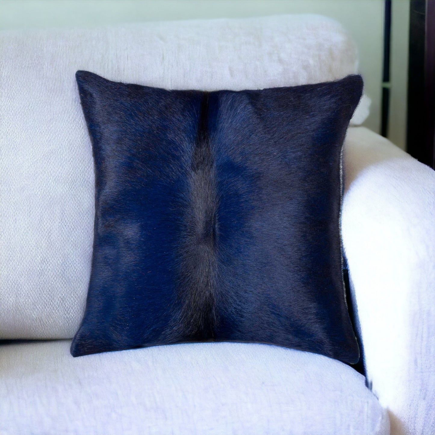 18" Navy Cowhide Throw Pillow