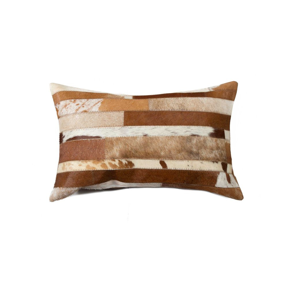 12" X 20" Brown and White Cowhide Throw Pillow HomeRoots