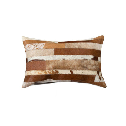 12" X 20" Brown and White Cowhide Throw Pillow HomeRoots