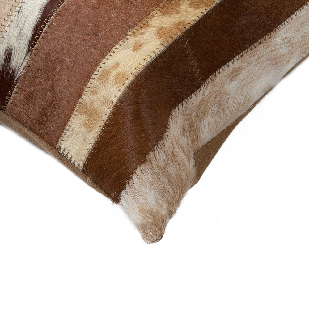 12" X 20" Brown and White Cowhide Throw Pillow — view 2