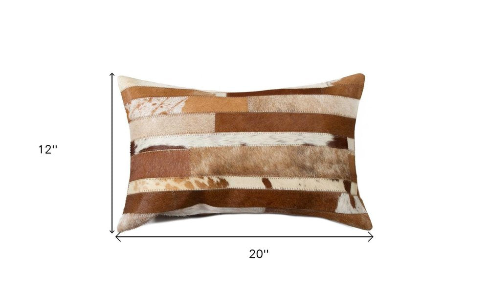 12" X 20" Brown and White Cowhide Throw Pillow — view 3