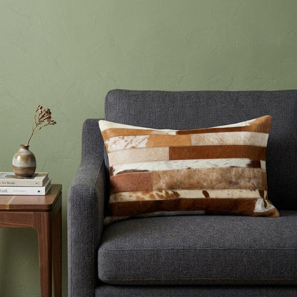 12" X 20" Brown and White Cowhide Throw Pillow HomeRoots