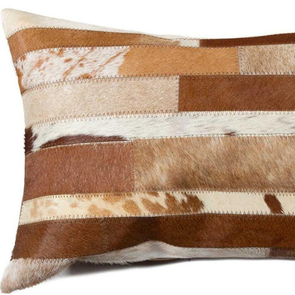 12" X 20" Brown and White Cowhide Throw Pillow HomeRoots