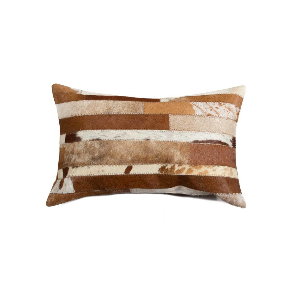 12" X 20" Brown and White Cowhide Throw Pillow — view 5
