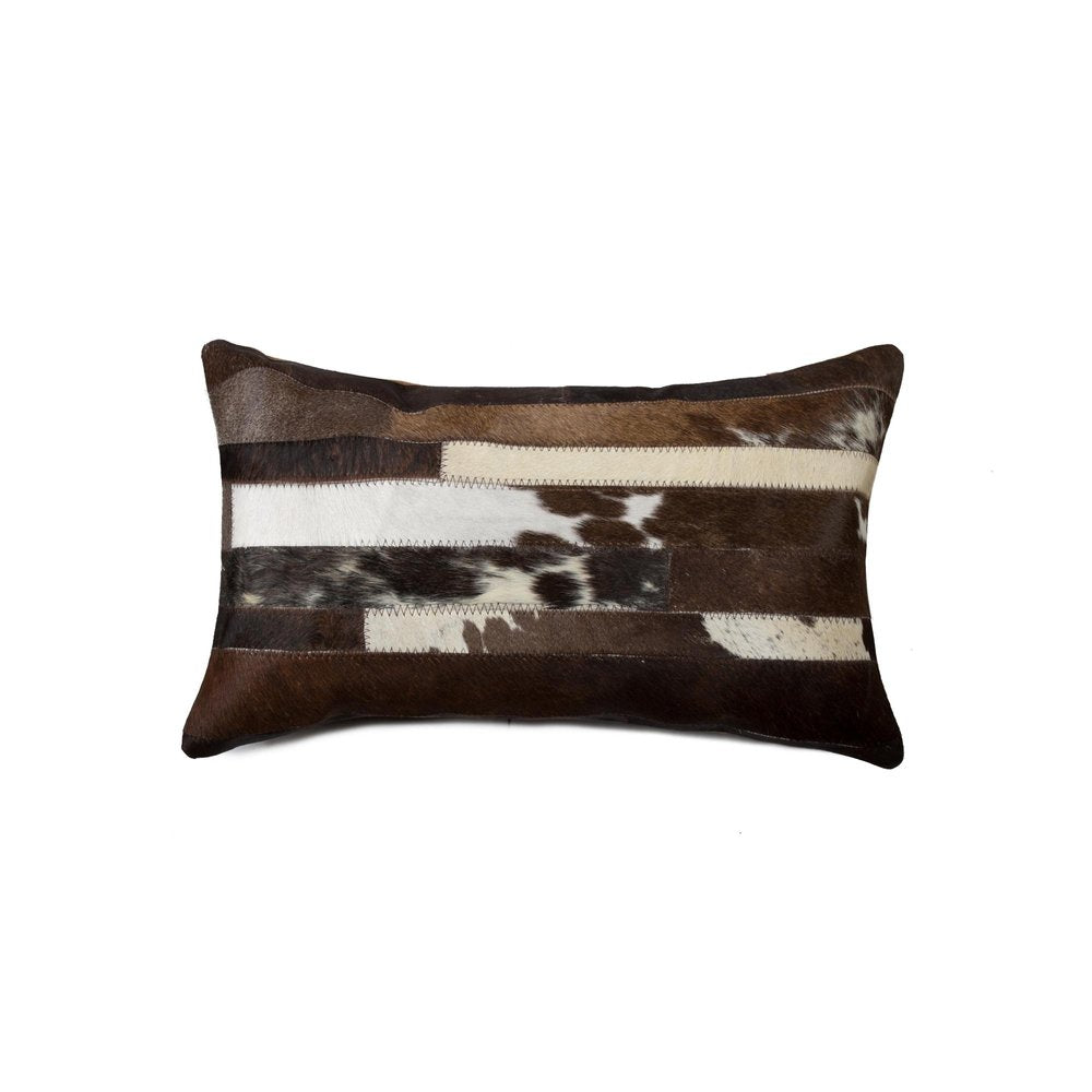 12" X 20" Brown Black And White Cowhide Throw Pillow — view 1