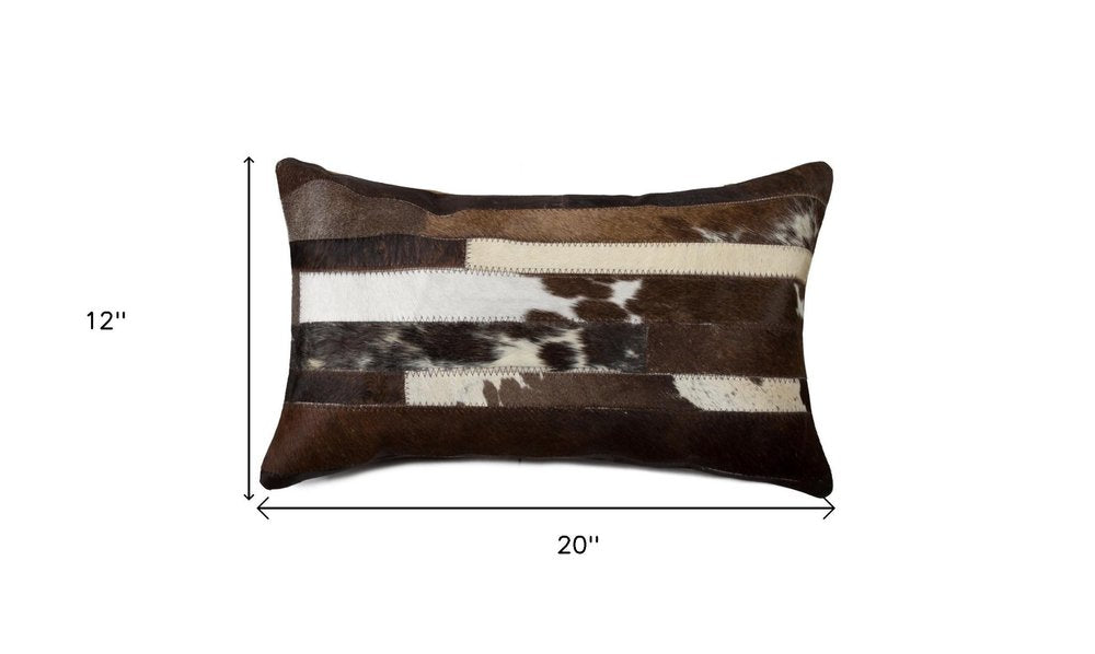 12" X 20" Brown Black And White Cowhide Throw Pillow — view 4