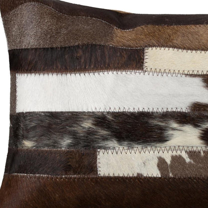 12" X 20" Brown Black And White Cowhide Throw Pillow