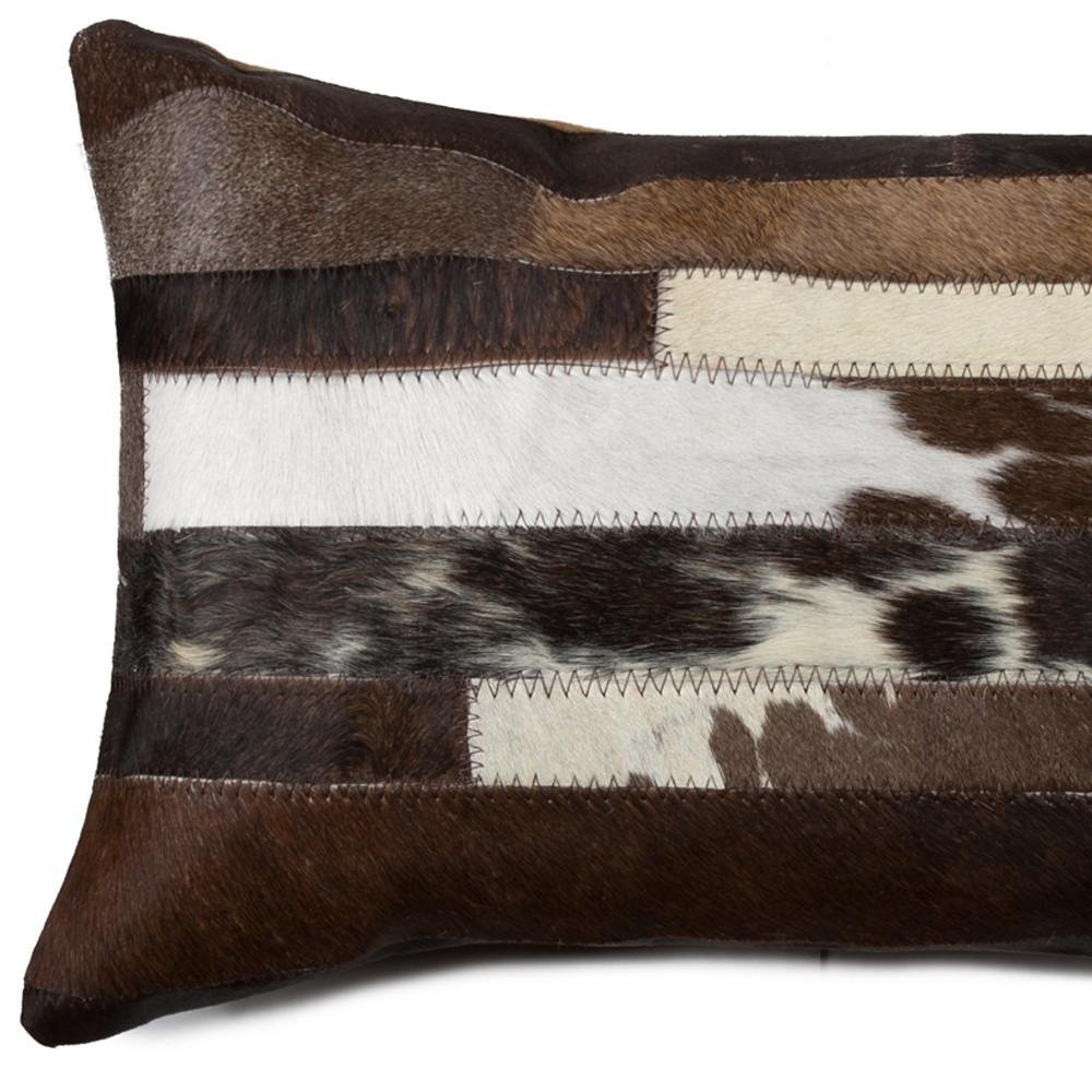 12" X 20" Brown Black And White Cowhide Throw Pillow — view 3