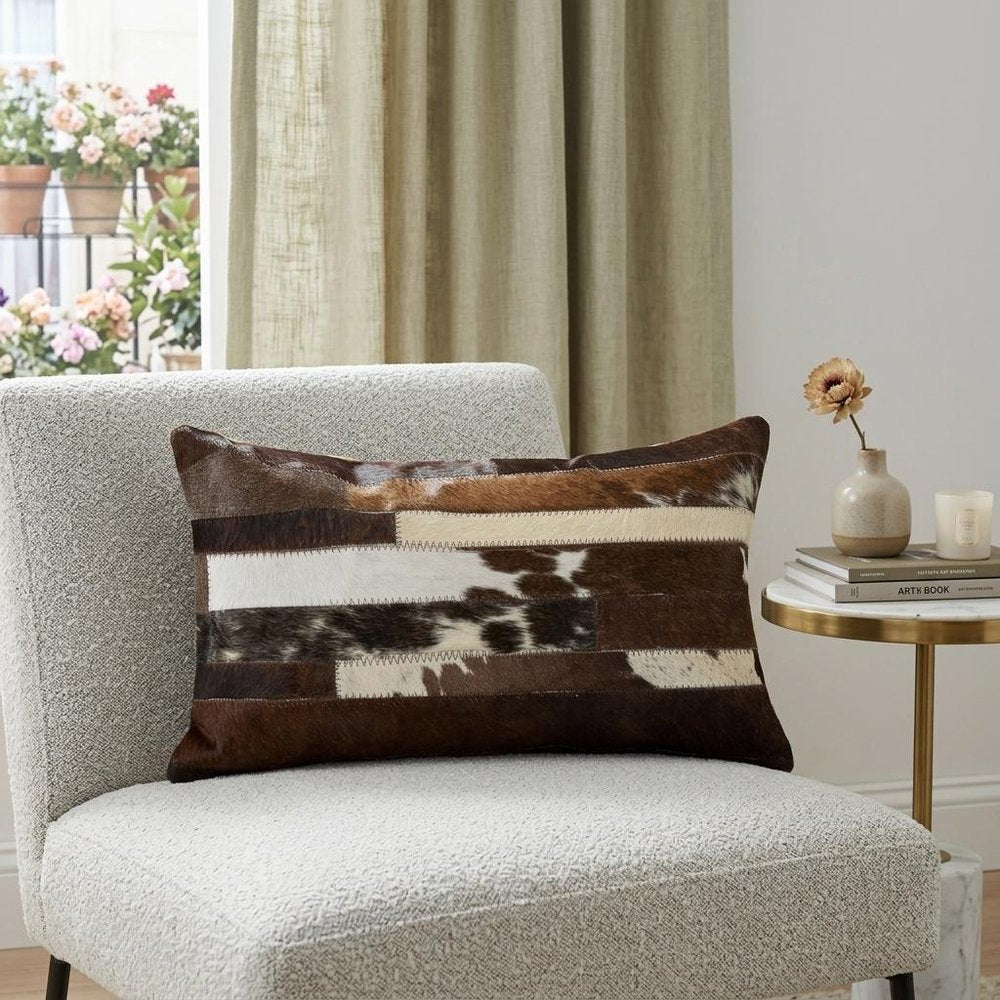 12" X 20" Brown Black And White Cowhide Throw Pillow — view 6