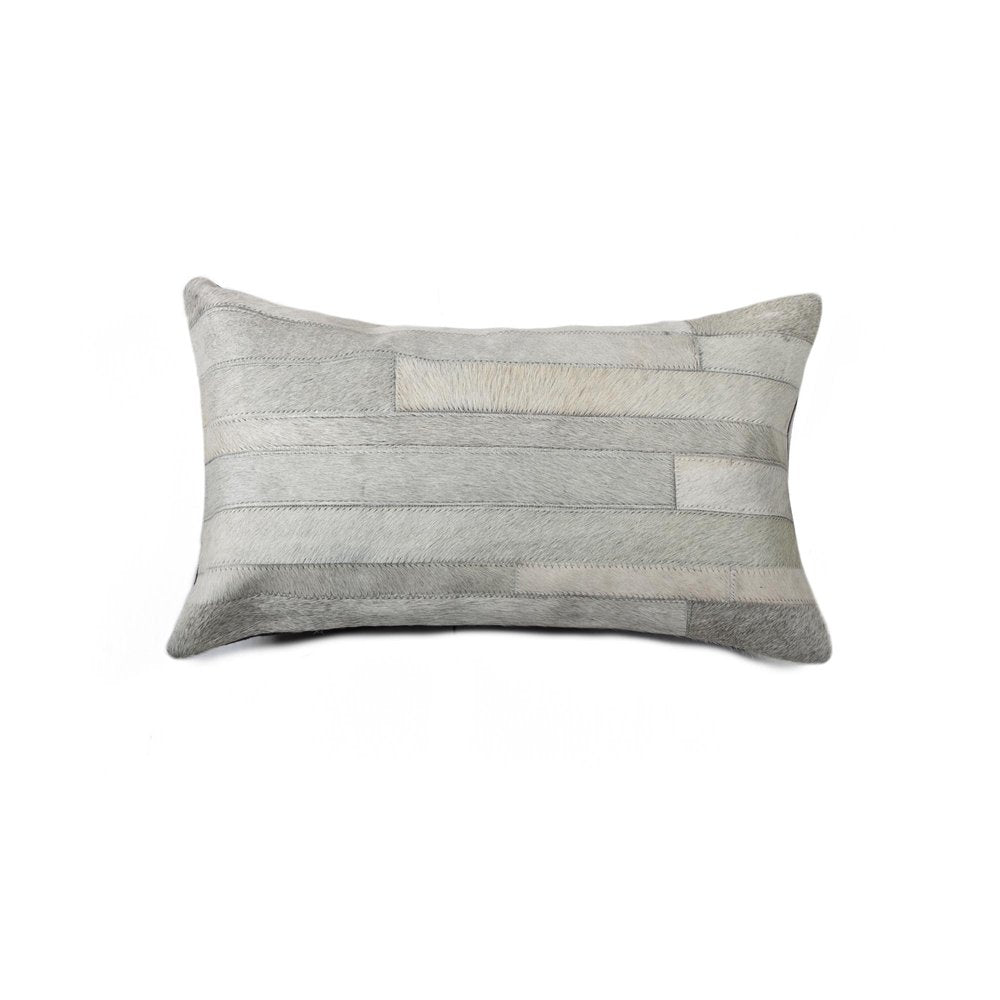 12" X 20" Gray Cowhide Throw Pillow — view 1