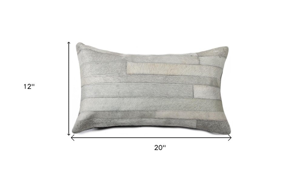 12" X 20" Gray Cowhide Throw Pillow HomeRoots