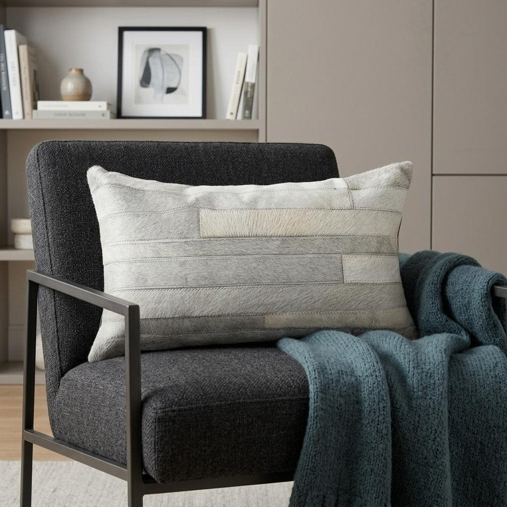 12" X 20" Gray Cowhide Throw Pillow — view 6