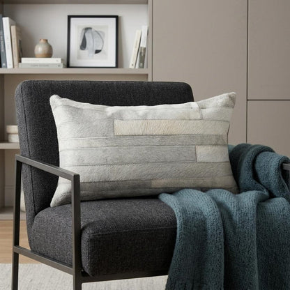 12" X 20" Gray Cowhide Throw Pillow HomeRoots